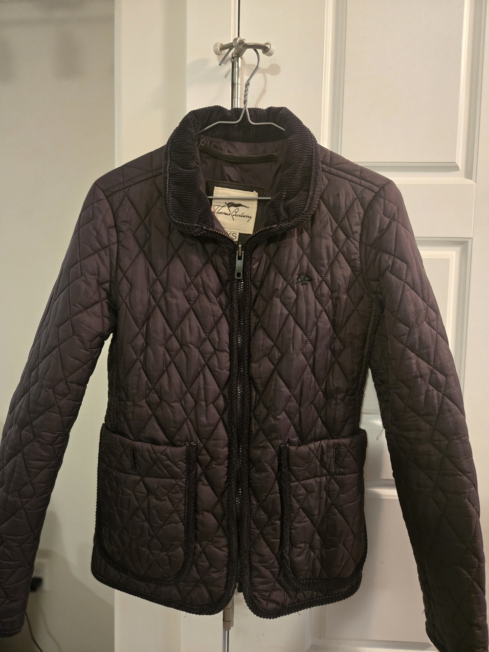 Thomas Burberry Quilted Plum Lightweight Women's Jacket with Corduroy Collar
